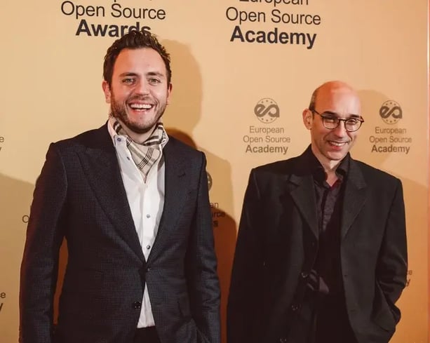 Gabriele Columbro and Thierry Carrez at the Open Source Academy Awards 2026