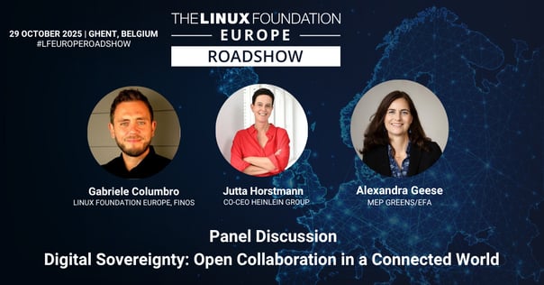 Panel Discussion_ Digital Sovereignty_ Open Collaboration in a Connected World - Jutta Horstmann, Heinlein Group; Alexandra Geese, Group of the Greens_European Free Alliance; Gabriele Columbro, FINOS & LF Europe