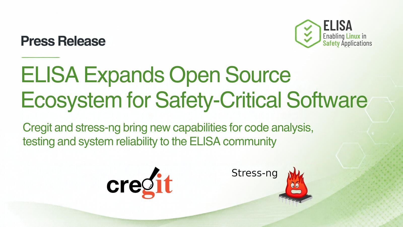 Cregit and stress-ng bring new capabilities for code analysis, testing and system reliability to the ELISA community Summary
